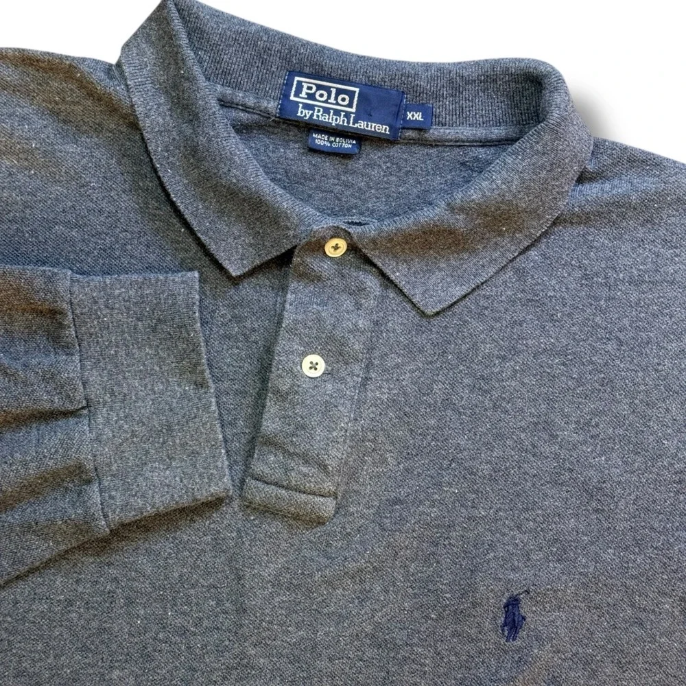 Vintage Polo Ralph Lauren Long Sleeve Polo Men XXL Gray‎ Cotton Pony Preppy Golf